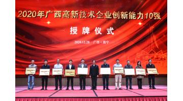 幸运传世入选2020年“广西高新技术企业百强”、“广西创新能力十强”